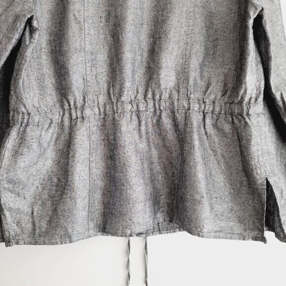 CHARTER CLUB / 100% Linen Utility Sleeve Jacket Metallic Silver Gray Sz L Petite - Picture 10 of 14